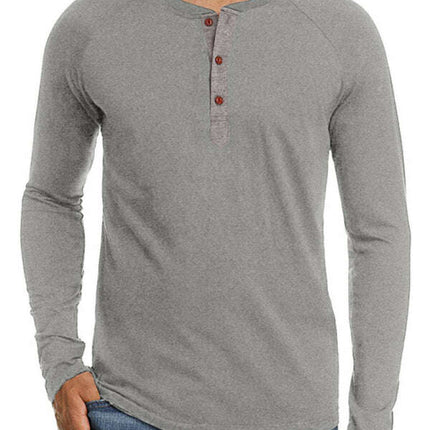 Men Casual Button Henley Long Sleeve