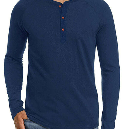 Men Casual Button Henley Long Sleeve