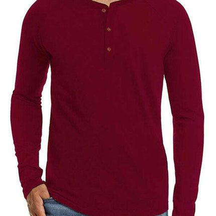 Men Casual Button Henley Long Sleeve