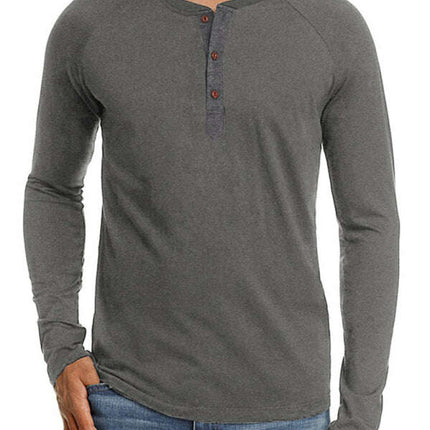 Men Casual Button Henley Long Sleeve