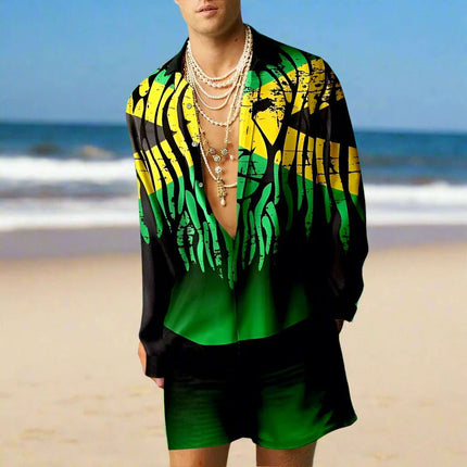 Men's 3D Printed Summer Streetwear Set: Casual Shirt & Oversized Beach Shorts - Très Elite