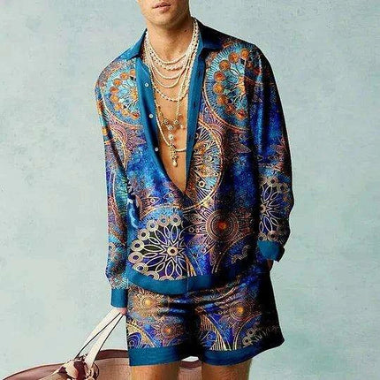 Men's 3D Printed Summer Streetwear Set: Casual Shirt & Oversized Beach Shorts - Très Elite