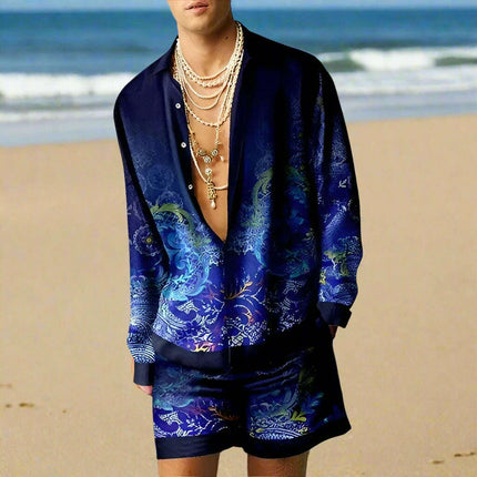 Men's 3D Printed Summer Streetwear Set: Casual Shirt & Oversized Beach Shorts - Très Elite