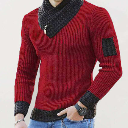 Men's Contrasting Color Stitching Scarf Business Casual Sweater - Très Elite