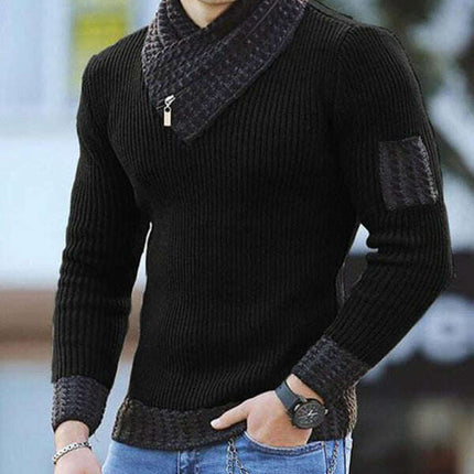 Men's Contrasting Color Stitching Scarf Business Casual Sweater - Très Elite
