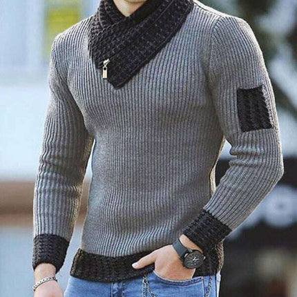 Men's Contrasting Color Stitching Scarf Business Casual Sweater