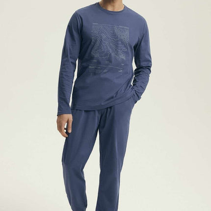 Men's Cotton Pajama Set – Long Sleeve Top & Drawstring Pants - Très Elite