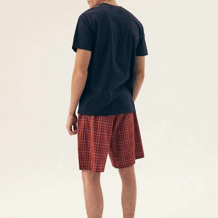 Men’s Cotton Pajama Set – Plaid Shorts & Loose Round Neck Top - Très Elite