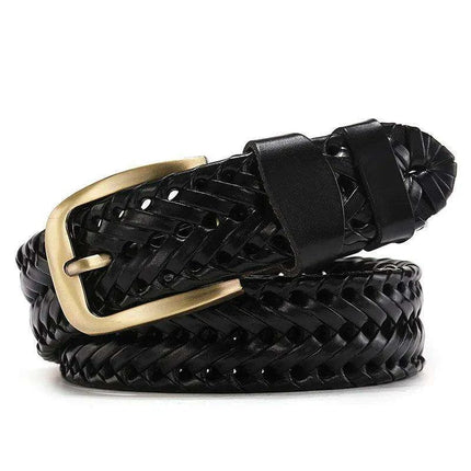 Men's Elegant Gold Buckle Braided Genuine Leather Belt - Très Elite