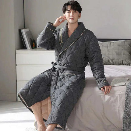 Men's Elegant Plaid Kimono Robe - Superior Cotton Lounge Wear for Chilly Seasons - Très Elite
