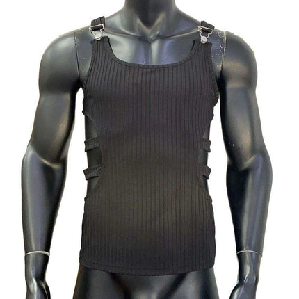 Men's Fashion-Forward Adjustable Slim-Fit Knitted Crop Top with Trendy Side Cutouts - Très Elite