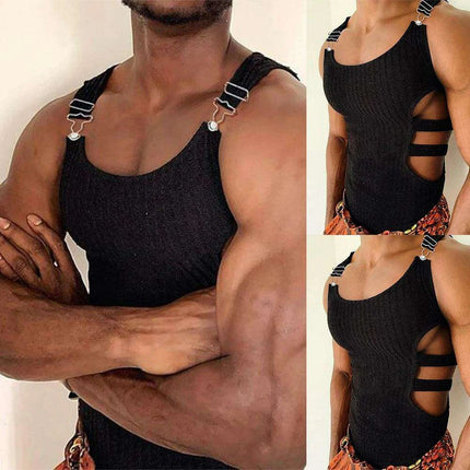 Men's Fashion-Forward Adjustable Slim-Fit Knitted Crop Top with Trendy Side Cutouts - Très Elite