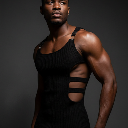 Men's Fashion-Forward Adjustable Slim-Fit Knitted Crop Top with Trendy Side Cutouts - Très Elite