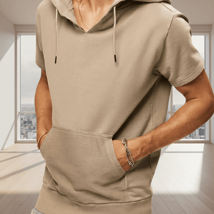 Men's Fashionable Lightweight Short Sleeve Hooded Sweatshirt for Spring and Summer - Très Elite