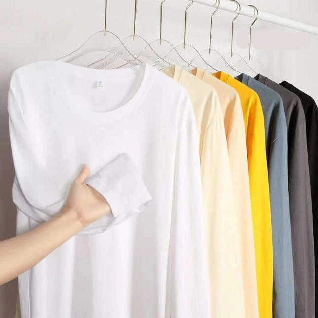 Men's Heavyweight Cotton O-neck Long-sleeved T-shirt - Solid Color Casual Top for Spring and Autumn Couples