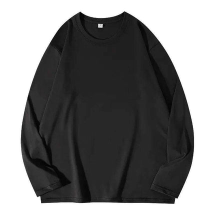 Men's Heavyweight Cotton O-neck Long-sleeved T-shirt - Solid Color Casual Top for Spring and Autumn Couples - Très Elite
