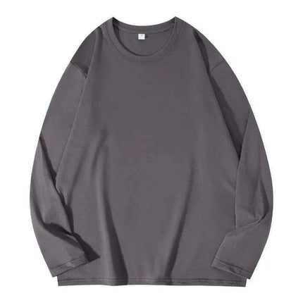Men's Heavyweight Cotton O-neck Long-sleeved T-shirt - Solid Color Casual Top for Spring and Autumn Couples - Très Elite