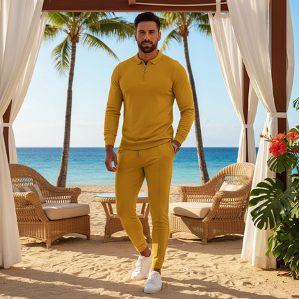 Men's Lapel Long Sleeve Suit Set — Jacket & Trousers, 7 Colours