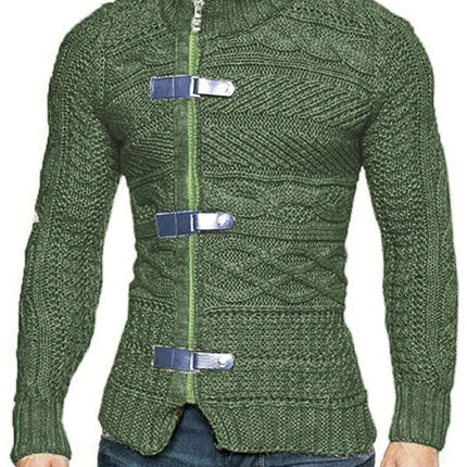 Men's Leather Button Long Sleeve Knitted Cardigan Jacket