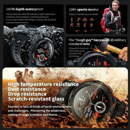 Men's Military-Grade Tactical Smartwatch - 1.43" AMOLED Touchscreen, Waterproof Design, Bluetooth Calling, 100+ Fitness Modes, Extended Battery Life - Très Elite