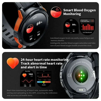 Men's Military-Grade Tactical Smartwatch - 1.43" AMOLED Touchscreen, Waterproof Design, Bluetooth Calling, 100+ Fitness Modes, Extended Battery Life - Très Elite