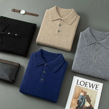 Men's Premium Cashmere Long Sleeve Polo Sweater - Très Elite