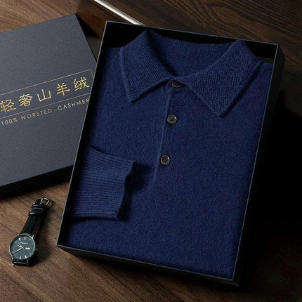 Men's Premium Cashmere Long Sleeve Polo Sweater - Très Elite