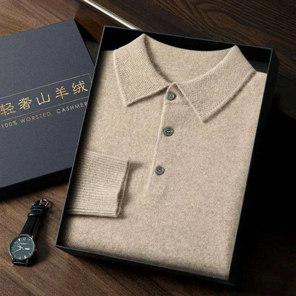 Men's Premium Cashmere Long Sleeve Polo Sweater - Très Elite