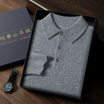 Men's Premium Cashmere Long Sleeve Polo Sweater - Très Elite