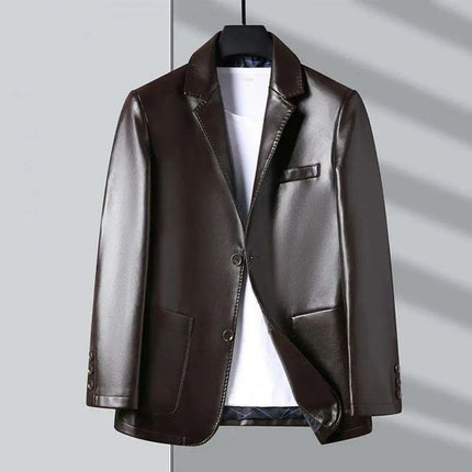 Men's Premium Faux Leather Lapel Jacket with Elegant Button Cuffs and Practical Pockets - Très Elite