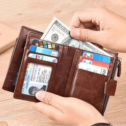 Men's RFID-Blocking PU Leather Zipper Wallet with Organized Compartments..
