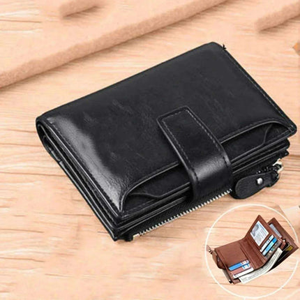 Men's RFID-Blocking PU Leather Zipper Wallet with Organized Compartments..