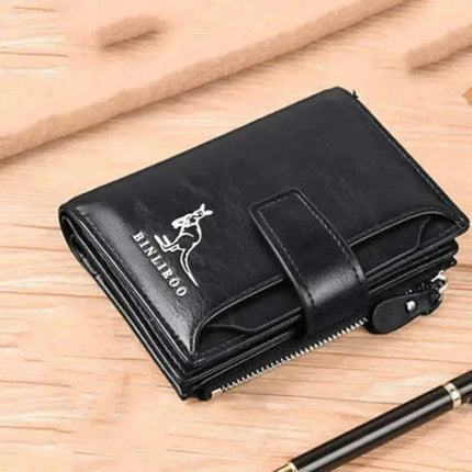 Men's RFID-Blocking PU Leather Zipper Wallet with Organized Compartments..