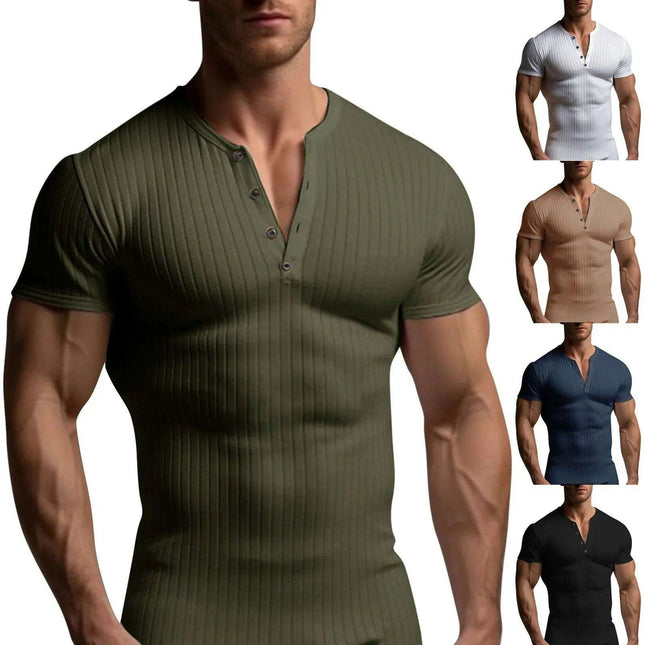 Men's Slim Fit V-Neck T-Shirt for Summer Running and Fitness Activities