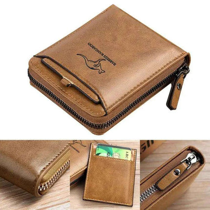 Men's Sophisticated Genuine Leather RFID Zipper Wallet - Multifunctional Business Card Holder with Coin Pocket - Très Elite