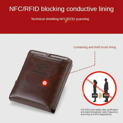 Men's Sophisticated Genuine Leather RFID Zipper Wallet - Multifunctional Business Card Holder with Coin Pocket - Très Elite