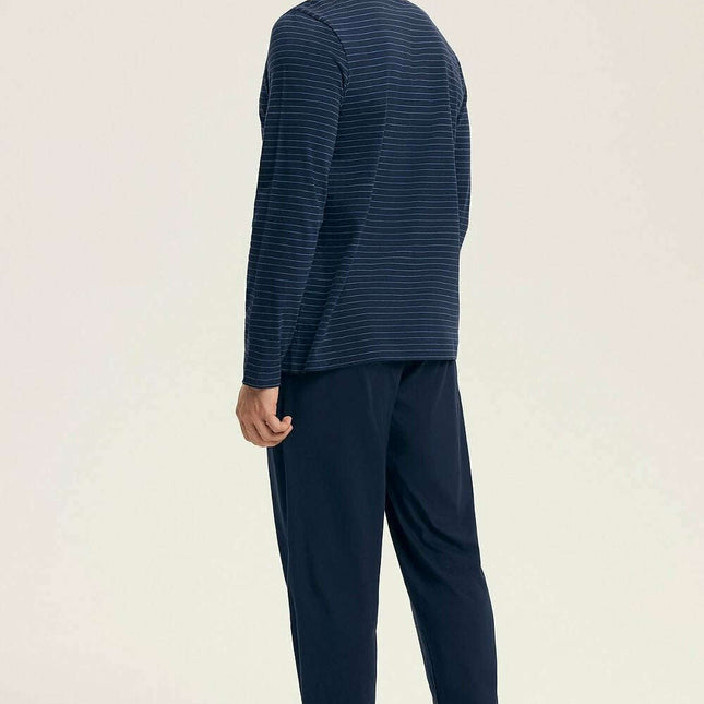 Men’s Striped Cotton Pajama Set – Long Sleeve Shirt & Drawstring Pants - Très Elite