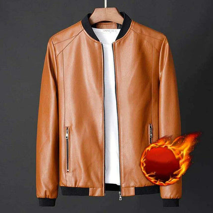 Men's Stylish Collarless Slim Fit Faux Leather Jacket - Trendy Korean Baseball Coat - Très Elite