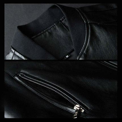 Men's Stylish Collarless Slim Fit Faux Leather Jacket - Trendy Korean Baseball Coat - Très Elite