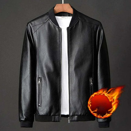 Men's Stylish Collarless Slim Fit Faux Leather Jacket - Trendy Korean Baseball Coat - Très Elite