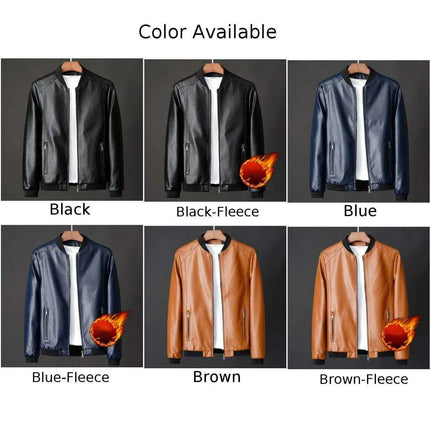 Men's Stylish Collarless Slim Fit Faux Leather Jacket - Trendy Korean Baseball Coat - Très Elite