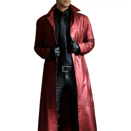Men's Stylish Gothic Black Faux Leather Long Coat - Chic Winter Essential with Lapel Detailing - Très Elite