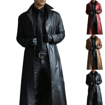 Men's Stylish Slim Fit Faux Leather Trench Coat - Trendy Autumn Windbreaker Jacket - Très Elite