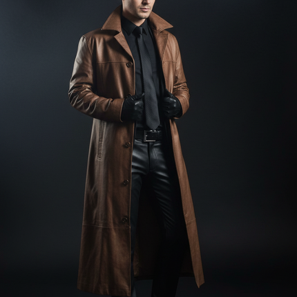Faux Leather Slim Fit Trench Coat — Men's Autumn Windbreaker