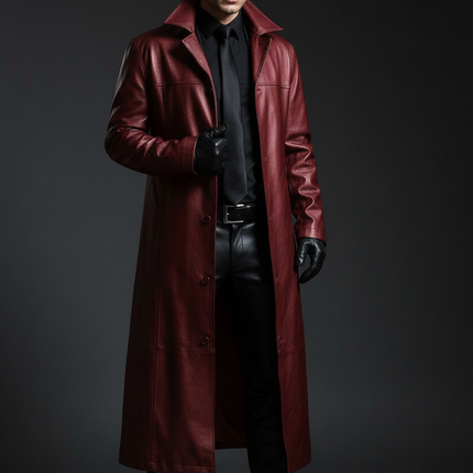 Faux Leather Slim Fit Trench Coat — Men's Autumn Windbreaker