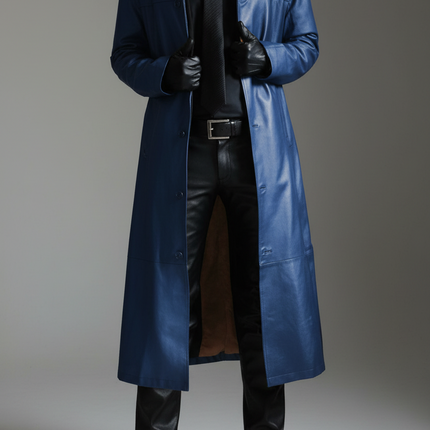 Faux Leather Slim Fit Trench Coat — Men's Autumn Windbreaker