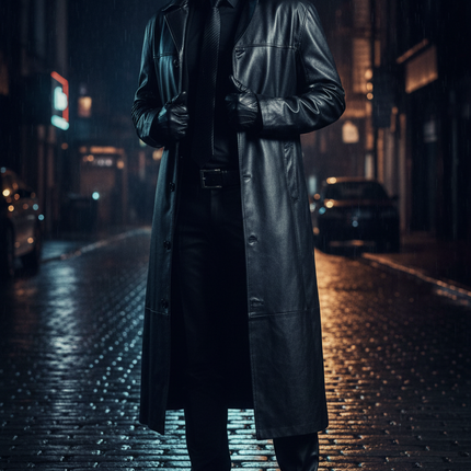 Faux Leather Slim Fit Trench Coat — Men's Autumn Windbreaker
