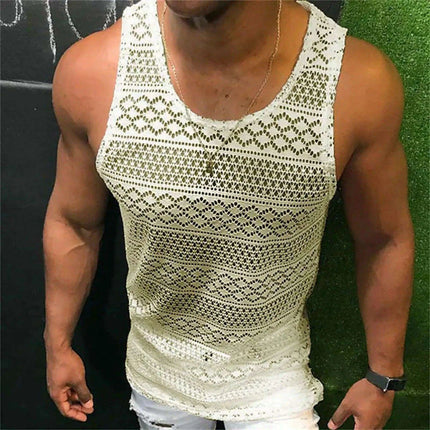 Men's Summer Mesh Tank Top - Breathable Sleeveless Fitness Vest with See-Through Design - Très Elite