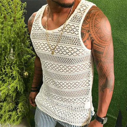 Men's Summer Mesh Tank Top - Breathable Sleeveless Fitness Vest with See-Through Design - Très Elite