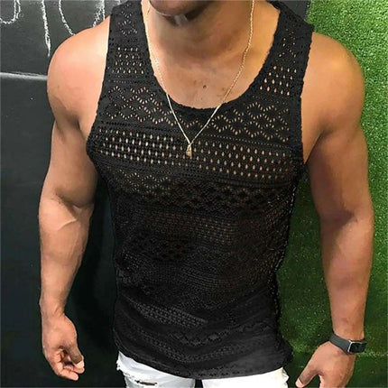 Men's Summer Mesh Tank Top - Breathable Sleeveless Fitness Vest with See-Through Design - Très Elite